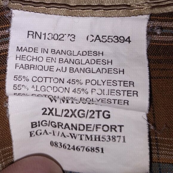 Wrangler Men’s Western XXL Snap Shirt Brown Blue Plaid Pearl Snap Short Sleeve - Picture 10 of 15